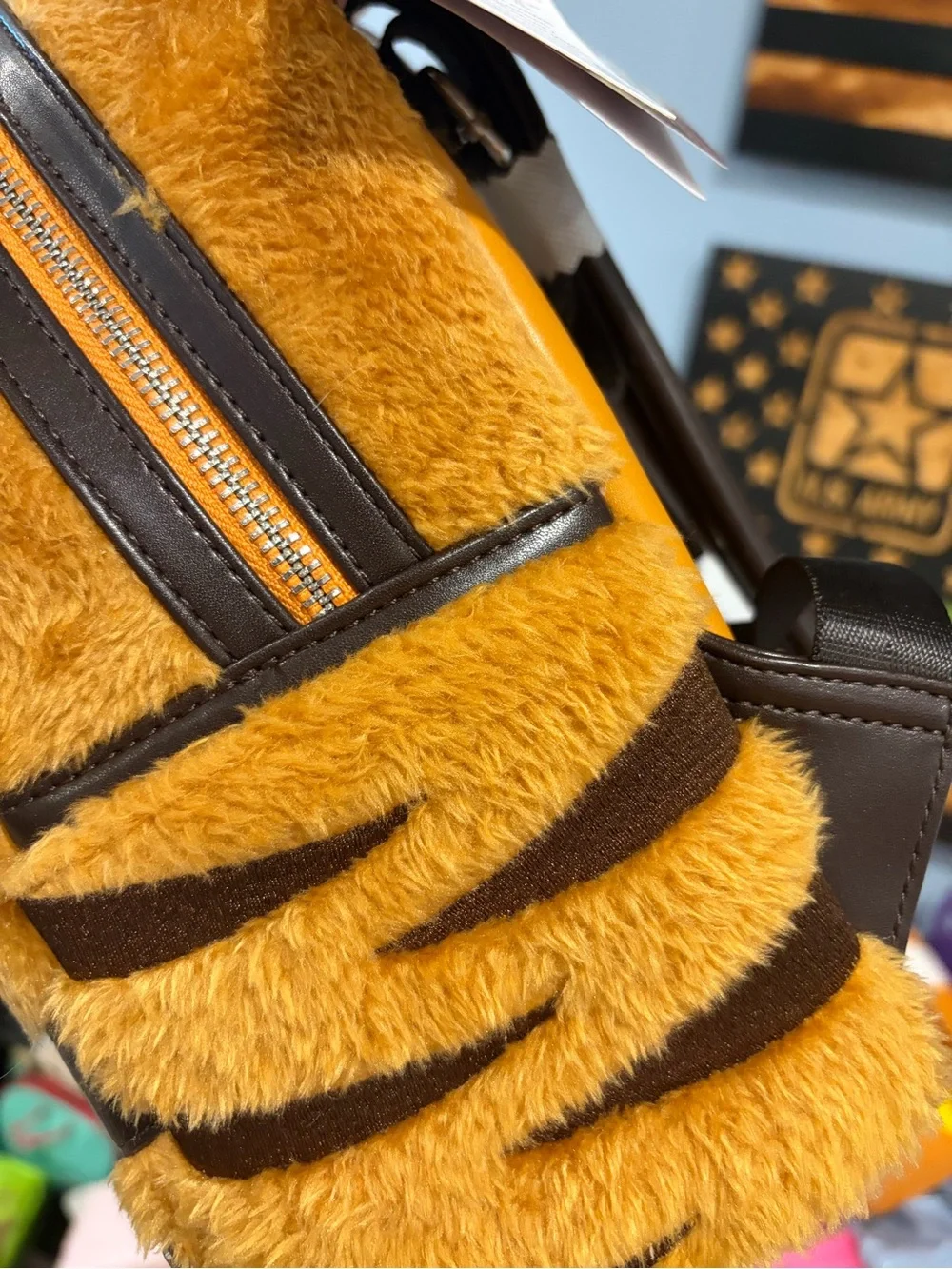Loungefly Puss in Boots Plush Mini Backpack in Brown, Black, Green